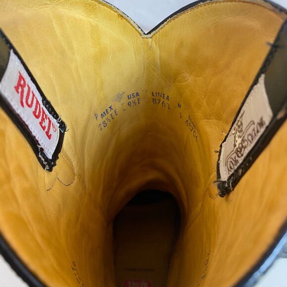 Mens Vintage Cowboy Boots Rudel Made In Mexico 9.5E Alligator Western Boot Black - Picture 7 of 10